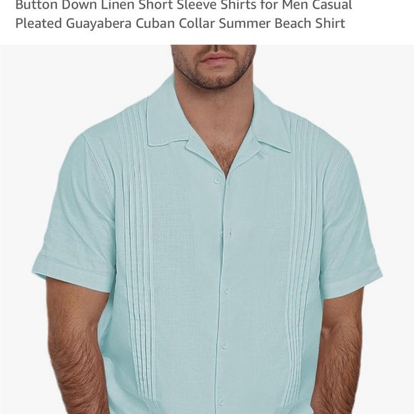 Light blue linen pleated Cuban collar, short sleeve shirt, size medium NWOT - Picture 4 of 6